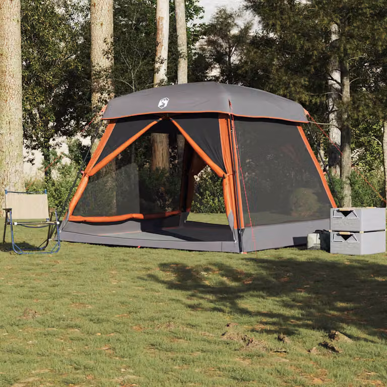 Tenda Familiare Cabina vidaXL per 6 Persone Impermeabile Grigia e Arancione
