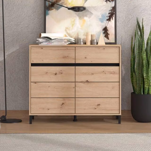 Madia Giarree DMORA con 2 cassetti in legno Rovere Nodi Marrone L: 106 cm, P: 40 cm, H: 90 cm
