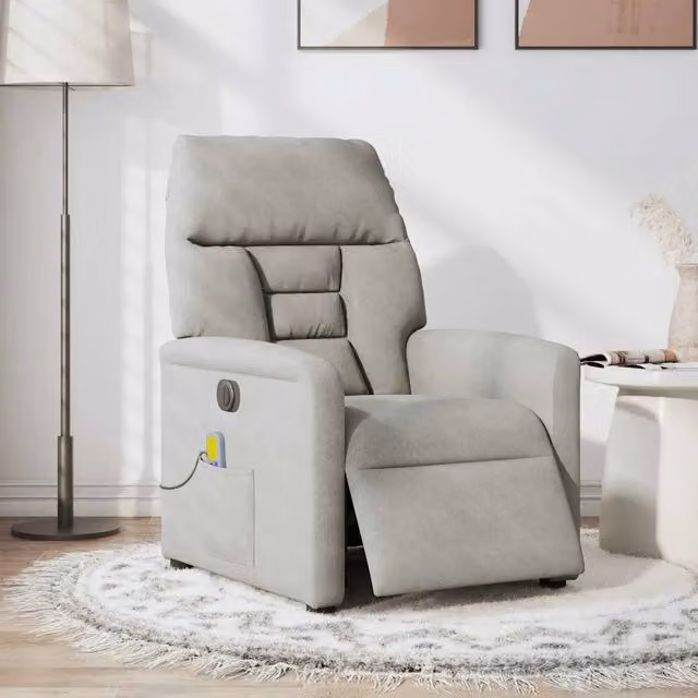 Divano Sedia-Poltrona Reclinante Massaggi Elettrica Grigio Chiaro Microfibra 744541