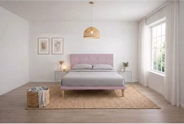 Letto imbottito Matrimoniale 180x200 cm Button - Con rete,Glicine,Microfibra