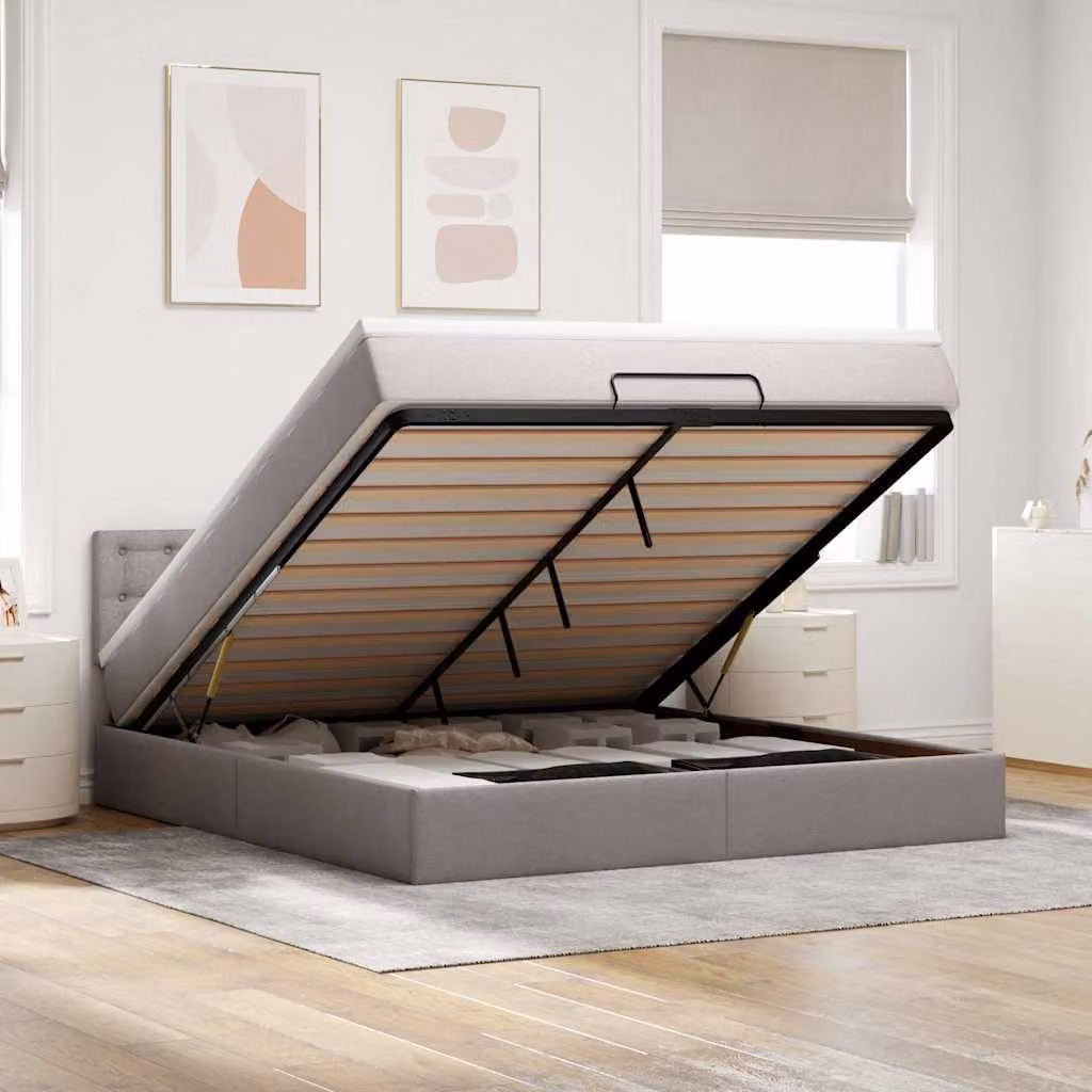 vidaXL Struttura Letto Pouf con Materasso Tortora 160x200cm in Tessuto