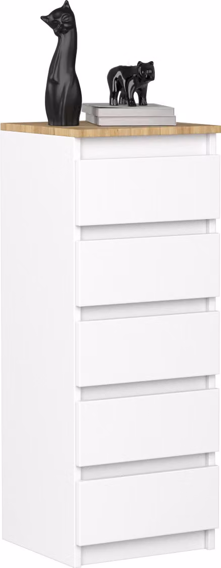 VBChome Comò con 5 cassetti 40 x 39 x 105 cm Bianco con rovere Comò senza maniglie Armadio multiuso per corridoio Camera da letto Soggiorno