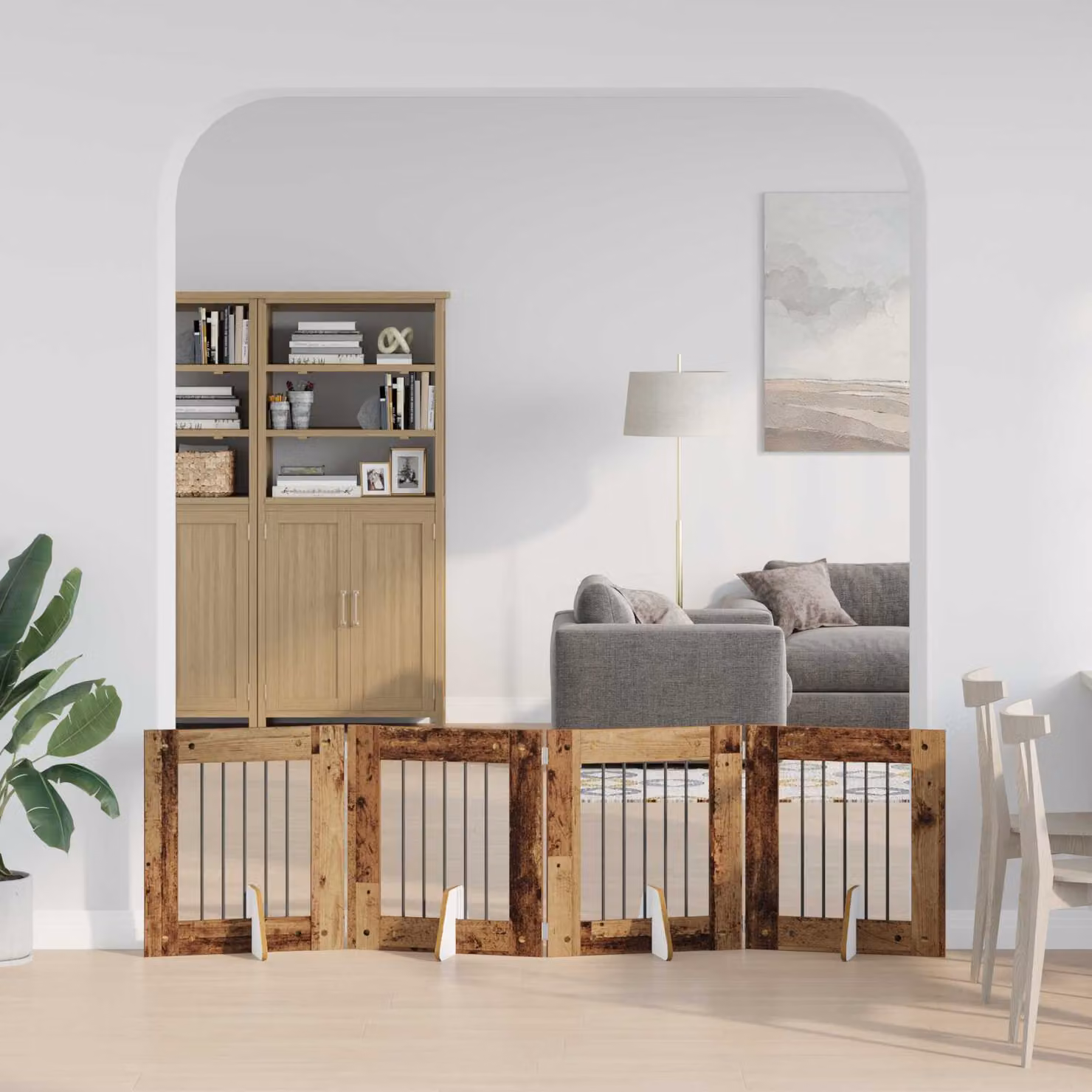 Cancello per cani pieghevole vidaXL in legno e metallo marrone con 4 supporti