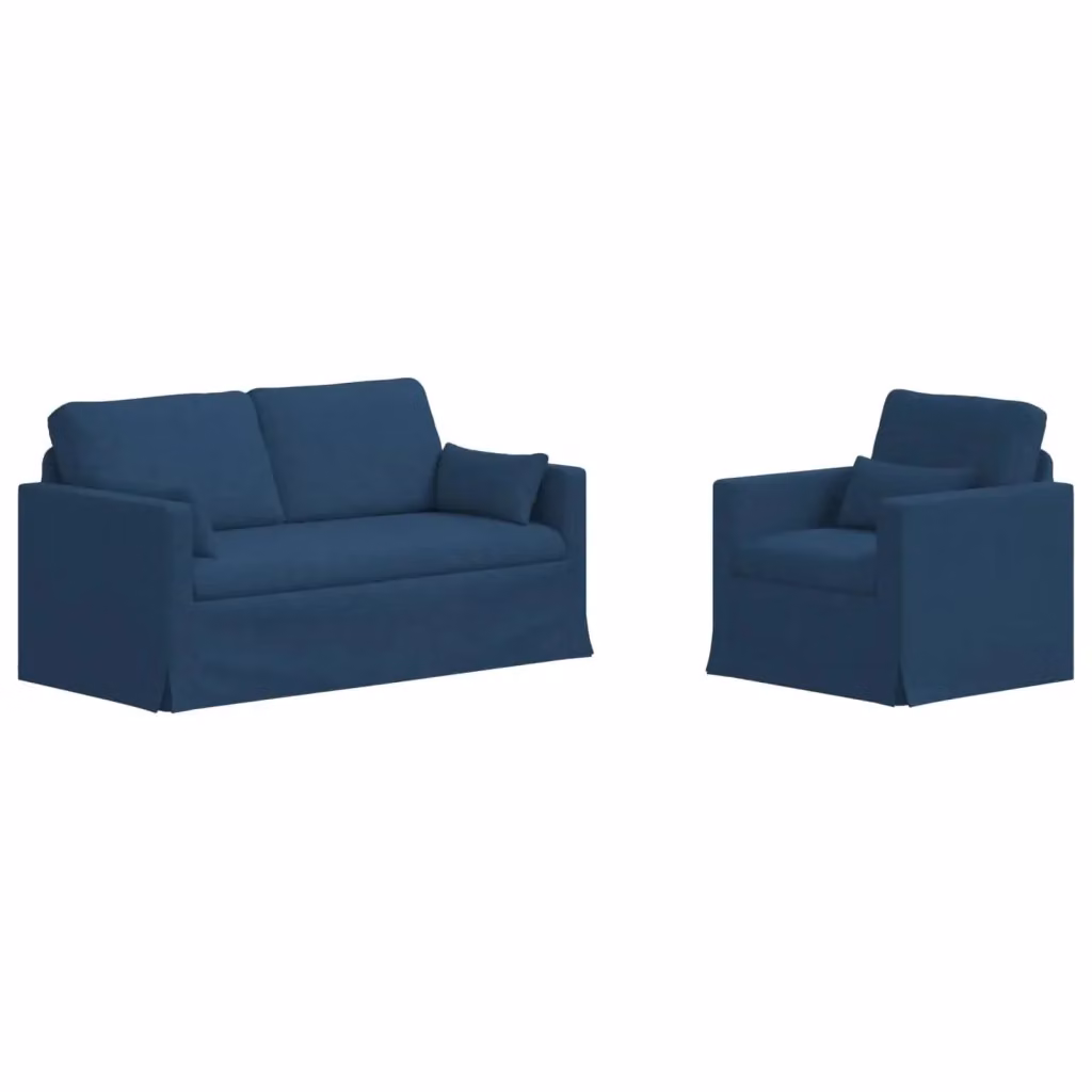 Set di 2 divani moderni vidaXL in tessuto blu con cuscini inclusi e coperture rimovibili – 2