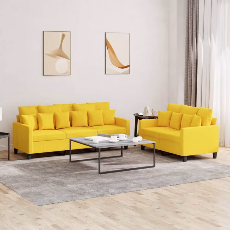 Set di 2 divani moderni vidaXL in tessuto giallo con cuscini per il tuo soggiorno