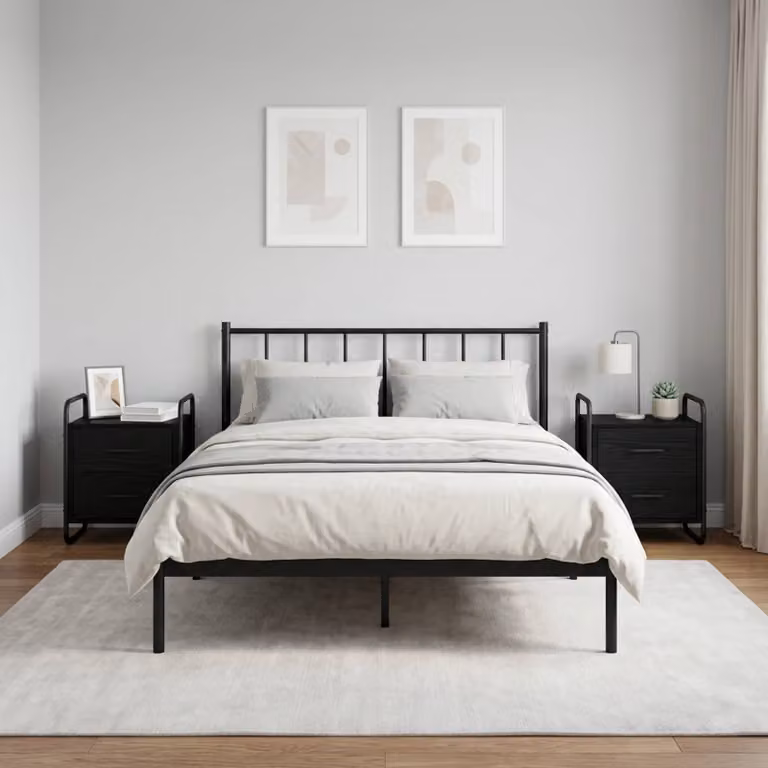 Set di 2 Mobiletti da Letto Appesi vidaXL in Rovere Nero e Nero Opaco, L 40 cm x P 30 cm x H 50 cm
