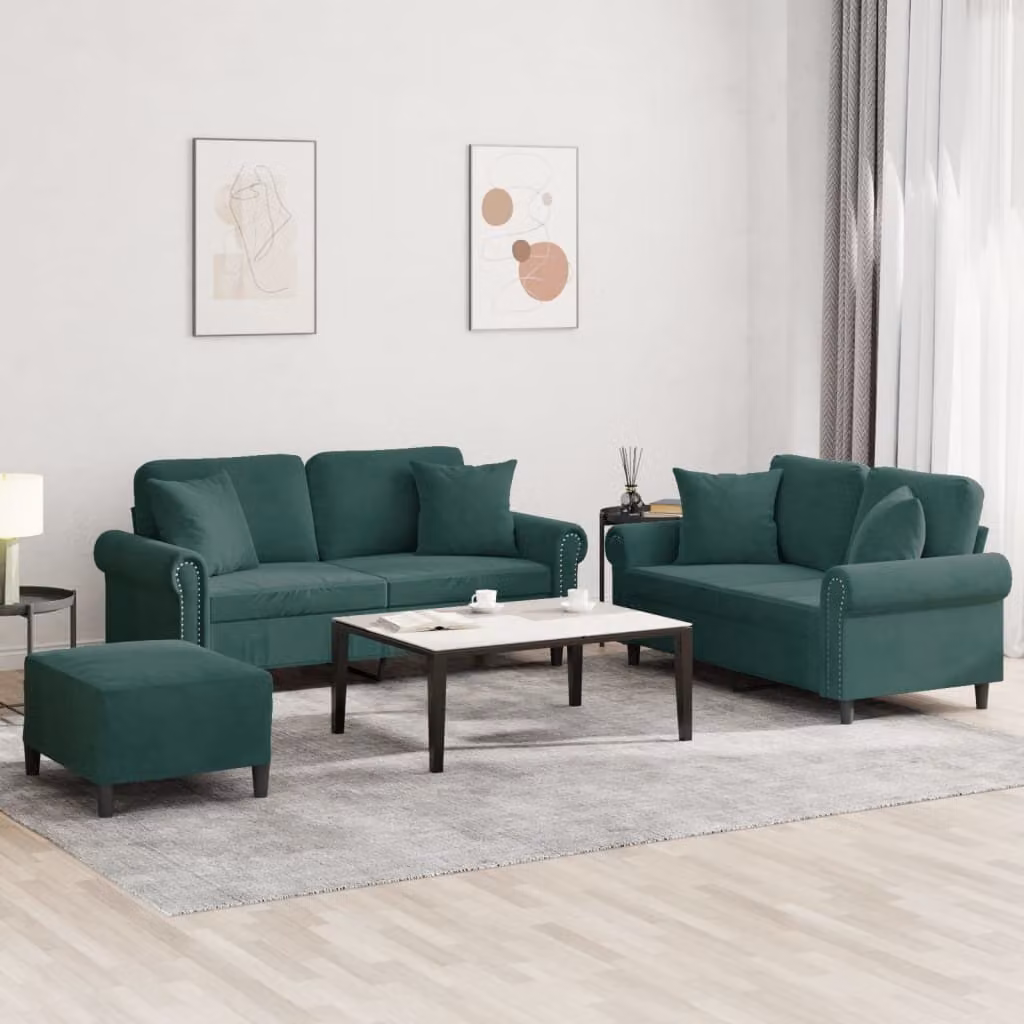 Maison Exclusive - Set divano a 3 pezzi con cuscini in velluto verde scuro