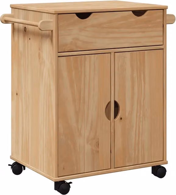 Carrello da cucina OTTA in legno massello di pino marrone con ruote L/P/H: 59 x 45 x 80 cm