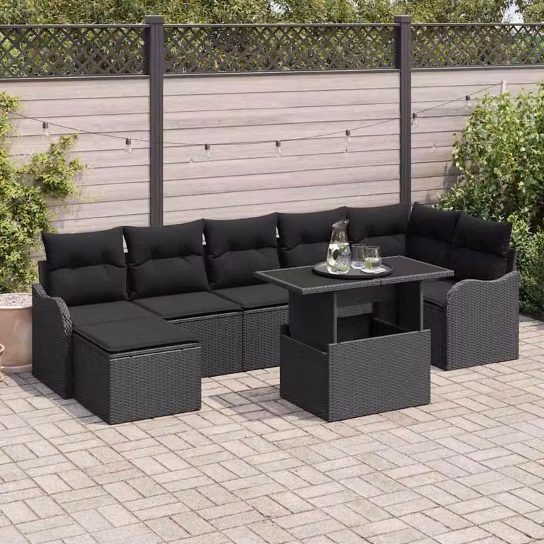 Maison Exclusive - Set da giardino composto da 8 pezzi. Colore: nero. Materiale: rattan sintetico