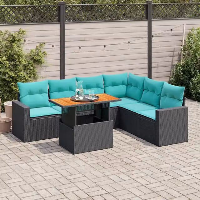 Set Divani da Giardino con Cuscini 7pz Nero Polyrattan 3327046