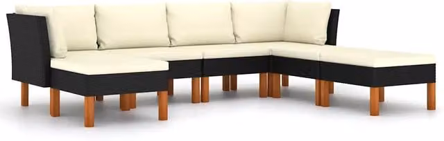 Set Divani da Giardino 7 pz | Set Salotto da Giardino con Cuscini in Polyrattan Nero