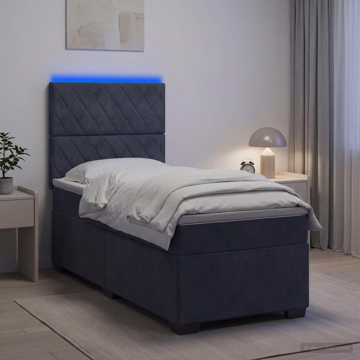 Letto a molle con materasso e illuminazione LED, colore grigio scuro, 90 x 190 cm, rivestito in velluto