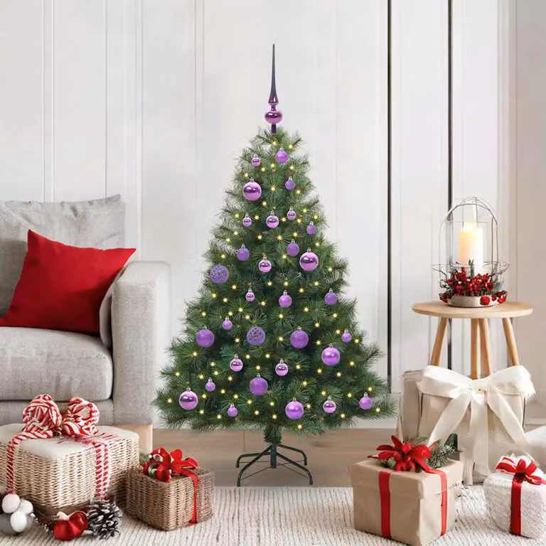 Albero di Natale artificiale moderno vidaXL verde con 150 LED luce bianca calda in PE e PVC, Altezza: 120 cm