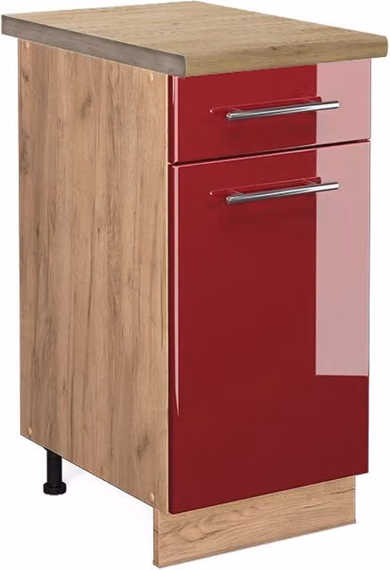 Mobiletto base per cucina Vicco Fame-Line Bordeaux lucido e Rovere, L: 40 cm, H: 82 cm, P: 60 cm