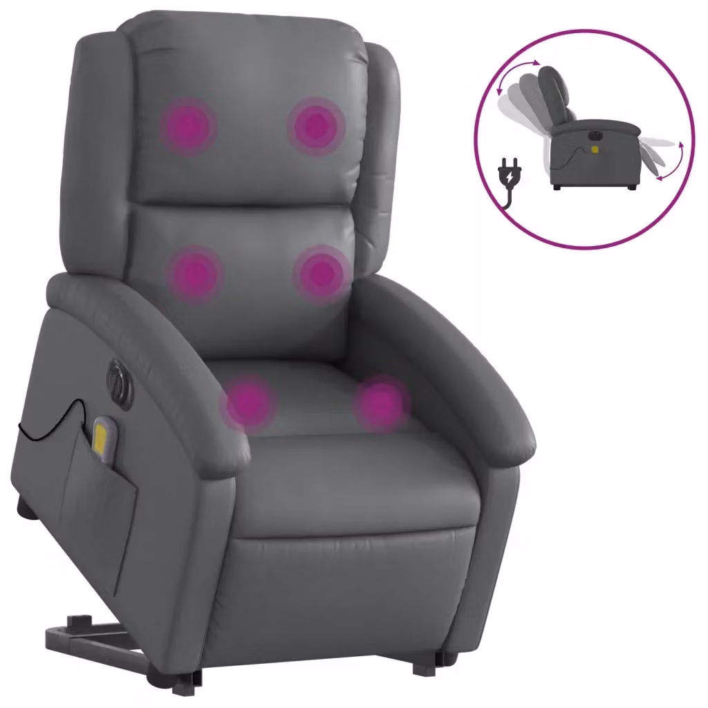 Poltrona Alzapersona Elettrica Reclinabile vidaXL in Similpelle Grigio – 2
