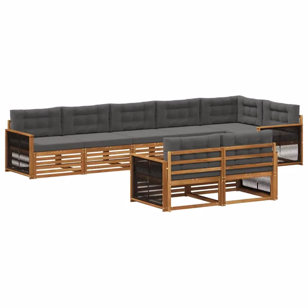 Set di divani da esterno a L vidaXL in legno di acacia con cuscini, colore marrone e antracite – 2