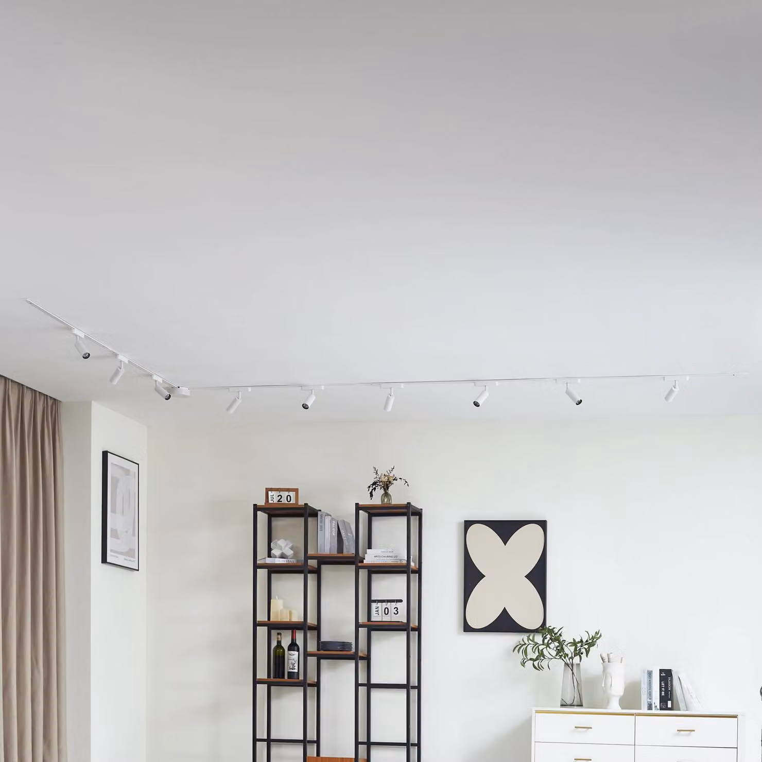 Sistema a binario 48V Lumaro, faretti, 9 luci, bianco, Ø4cm, 13 cm Lumaro Lindby, dimmerabile, Bianco / Opale, Soggiorno / Sala da pranzo, Alluminio, Moderno