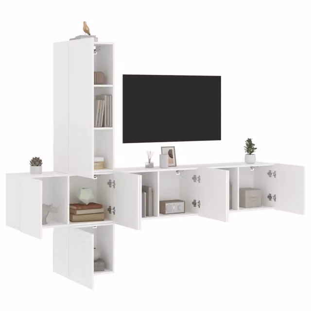 Mobili TV a Muro 5 pz-Credenza per TV Bianchi in Legno Multistrato 238924