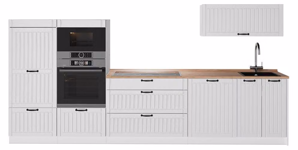 Cucina componibile Vicco Fame-Line Bianco rustico/Bianco 340 cm, PL Rovere, Model 64546