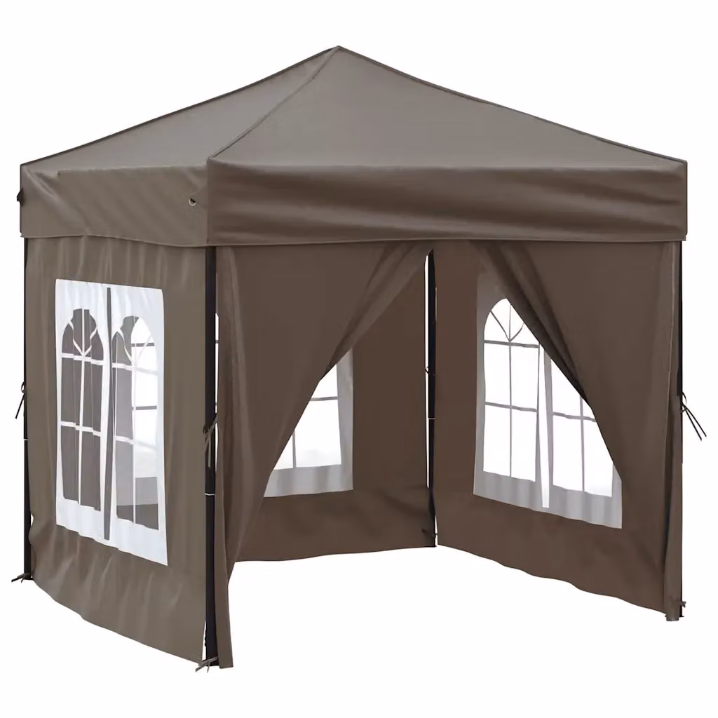 Tenda Gazebo Pieghevole per Feste con Pareti Laterali Beige e Marrone L/P/H: 2 x 2 x 2,34 m – 2