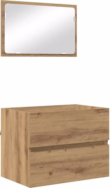 Set di mobili da bagno moderno composto da mobile lavabo e pensile con specchio in legno rovere marrone L/P/H: 60.0 x 38.5 x 45.0 cm