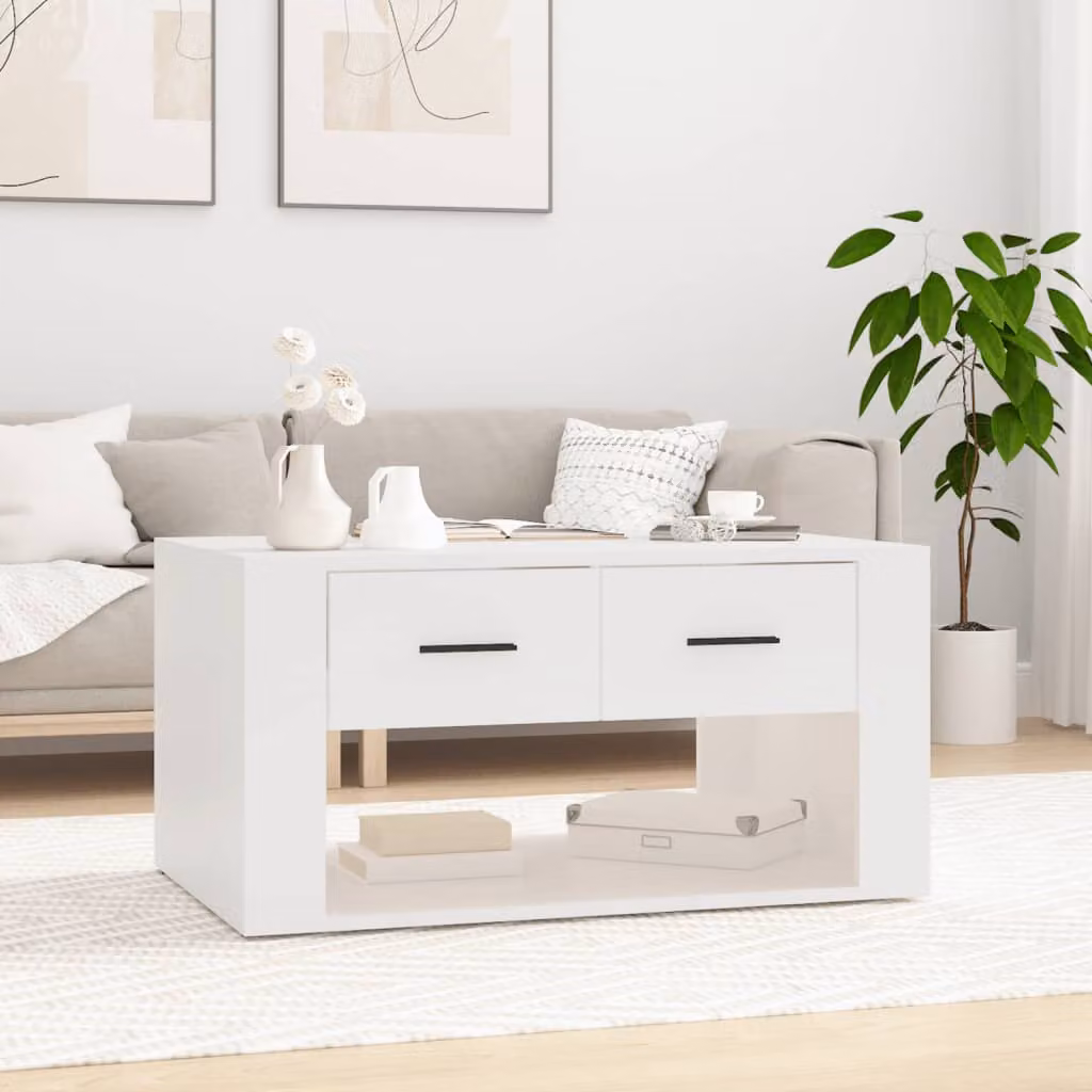 vidaXL Tavolino da Salotto Bianco in Legno e MDF L: 80 cm, P: 50 cm, H: 40 cm