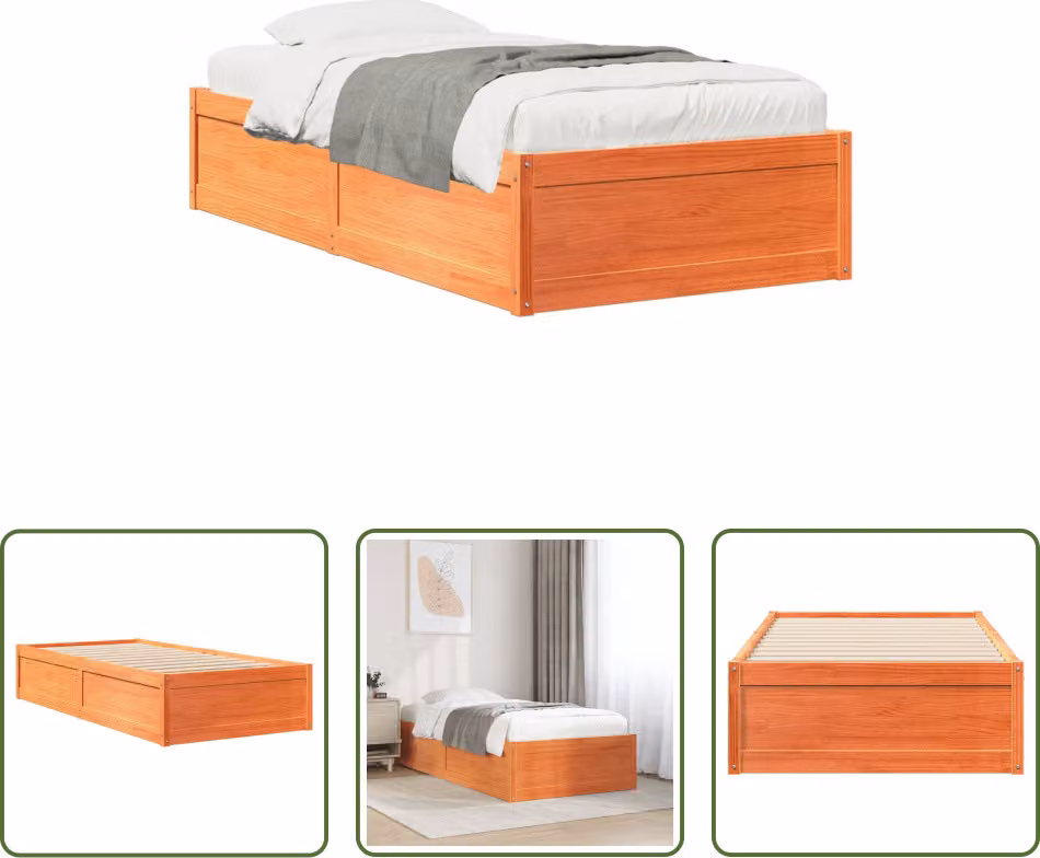 The Living Store letto in legno massiccio senza materasso cera marrone 90x200 legno di pino
