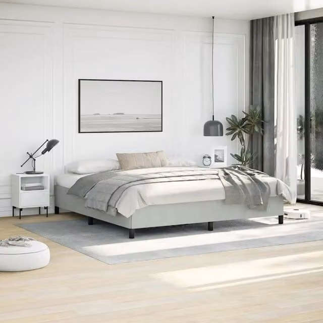 Struttura letto matrimoniale imbottita vidaXL in velluto grigio moderno L: 196 cm, P: 206 cm, H: 35 cm – 1