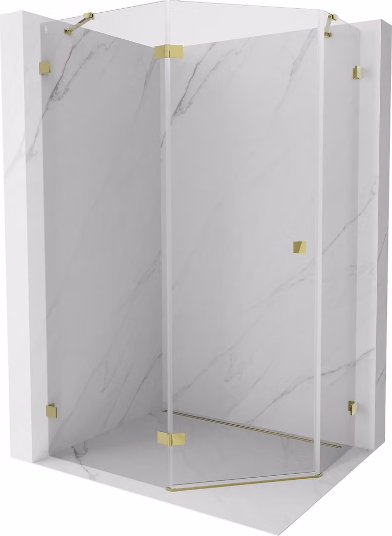 Mexen Lunar cabina doccia pentagonale a battente sinistra 100 x 90 cm, trasparente, oro - 831-100L-090P-50-00-L
