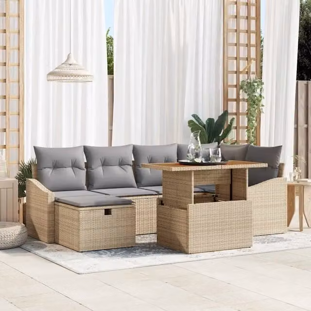 Set Divano da Giardino 7 pz Beige polyrattan 3361357
