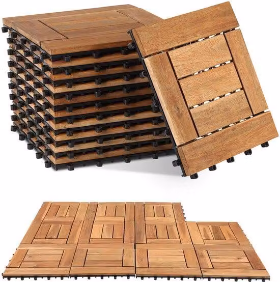 Set di piastrelle per terrazza in legno di acacia, 1 m², 30x30 cm, ideale per terrazzi e balconi
