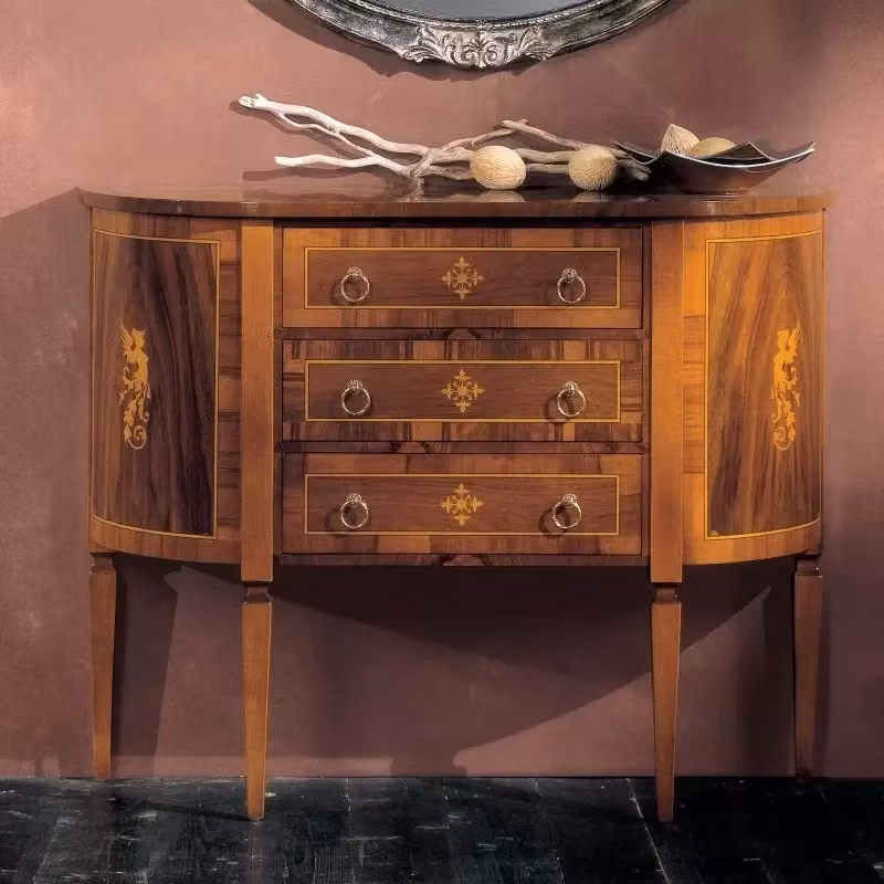 Cassettiera classica a mezzaluna con 3 cassetti intarsiata in legno Bassano Mobili 2G L: 110 cm, P: 34 cm, H: 87 cm – 2