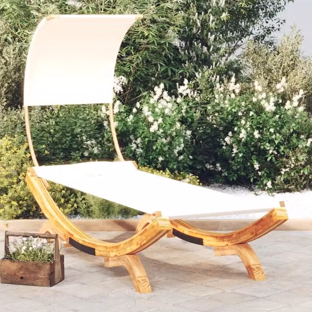 Lettino da giardino vidaXL in legno duro trattato con tettuccio beige L: 200 cm, P: 100 cm, H: 126 cm