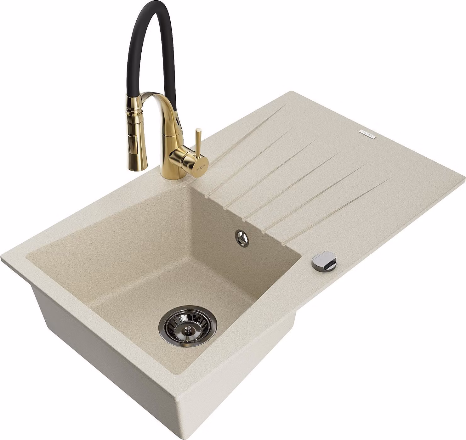 Mexen Cesar lavello in granito a 1 vasca con scolapiatti e rubinetto da cucina Aster, beige - 6514-69-73450-57-B