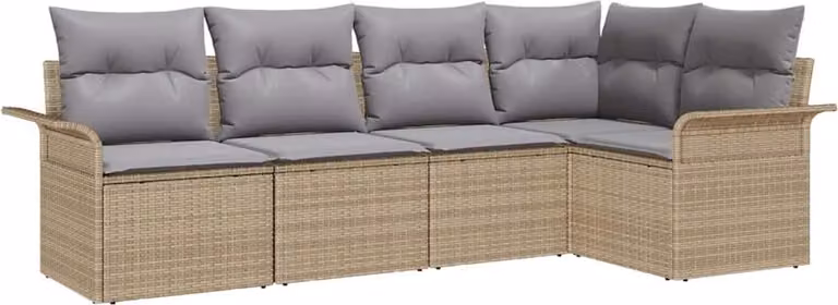 Set Divano da Giardino con cuscino 5 pcs Beige Poly Rattan