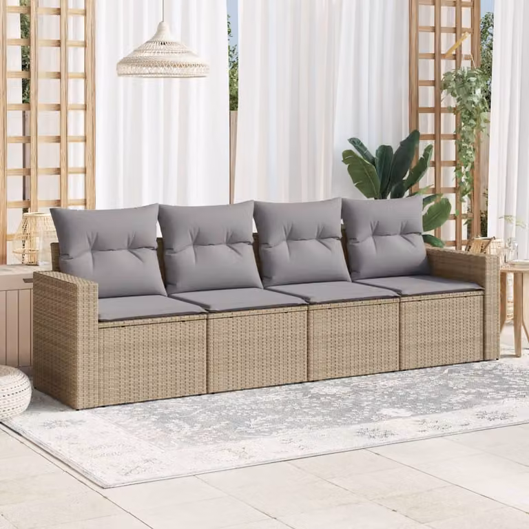 vidaXL Set Divano da Giardino a L 4 pz con Cuscini Beige e Struttura in Metallo e Polyrattan