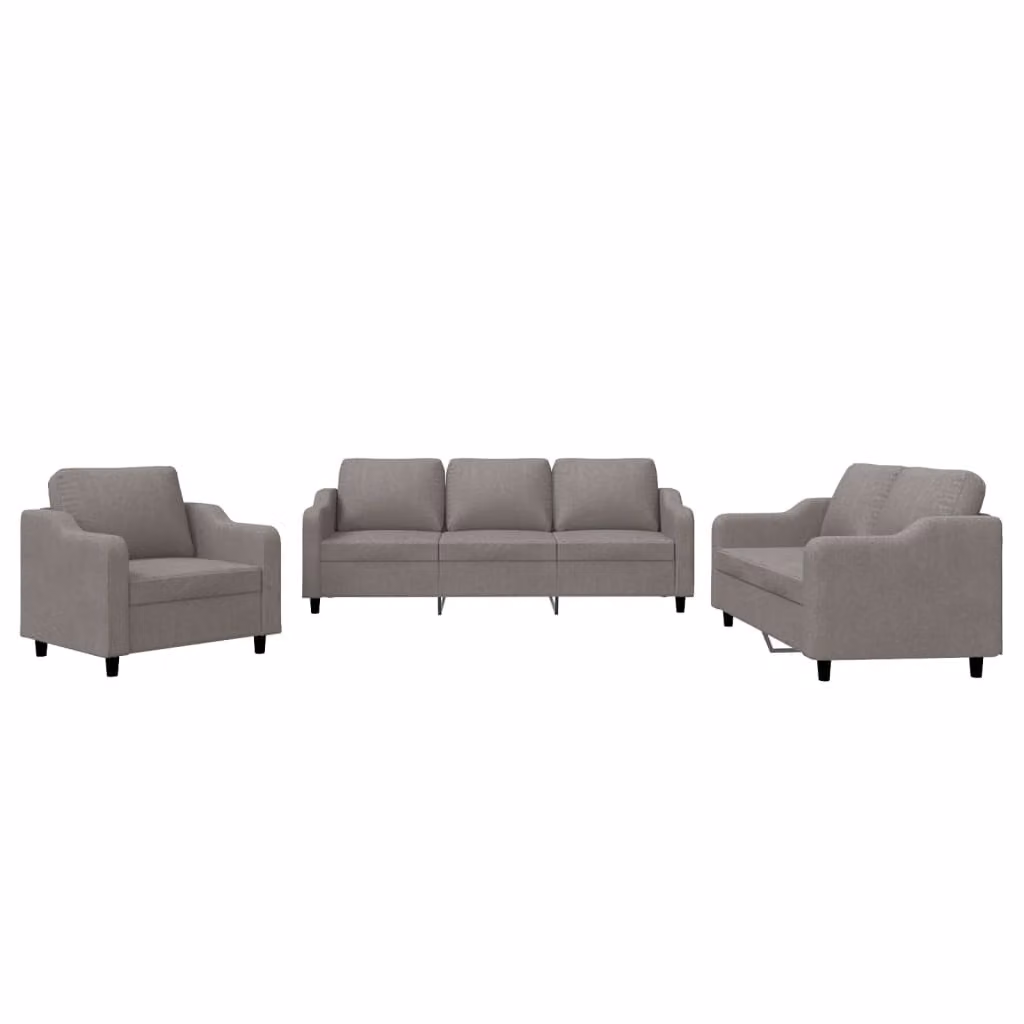 Set di Divani 3 pz con Cuscini Tortora in Tessuto