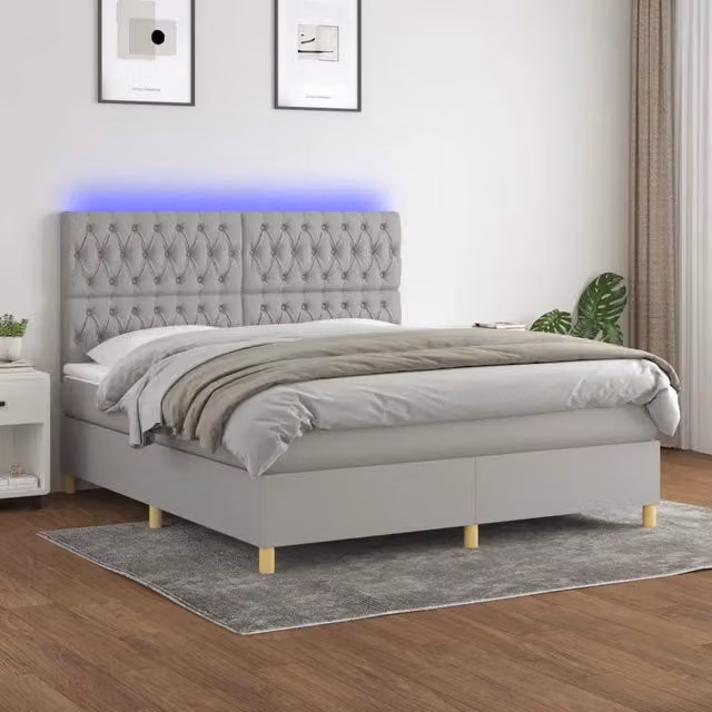 Letto Ibrido con Materasso e Illuminazione LED vidaXL in Tessuto Grigio e Bianco L/P: 160 x 200 cm