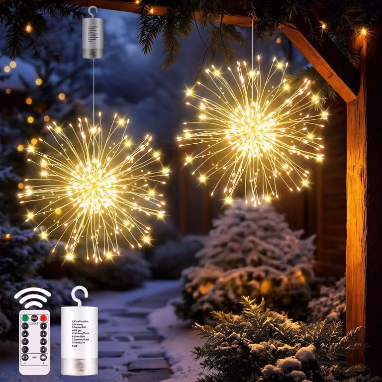 Lampada a LED con 180 LED, luce bianco caldo, alimentata a batteria, confezione da 2 pezzi