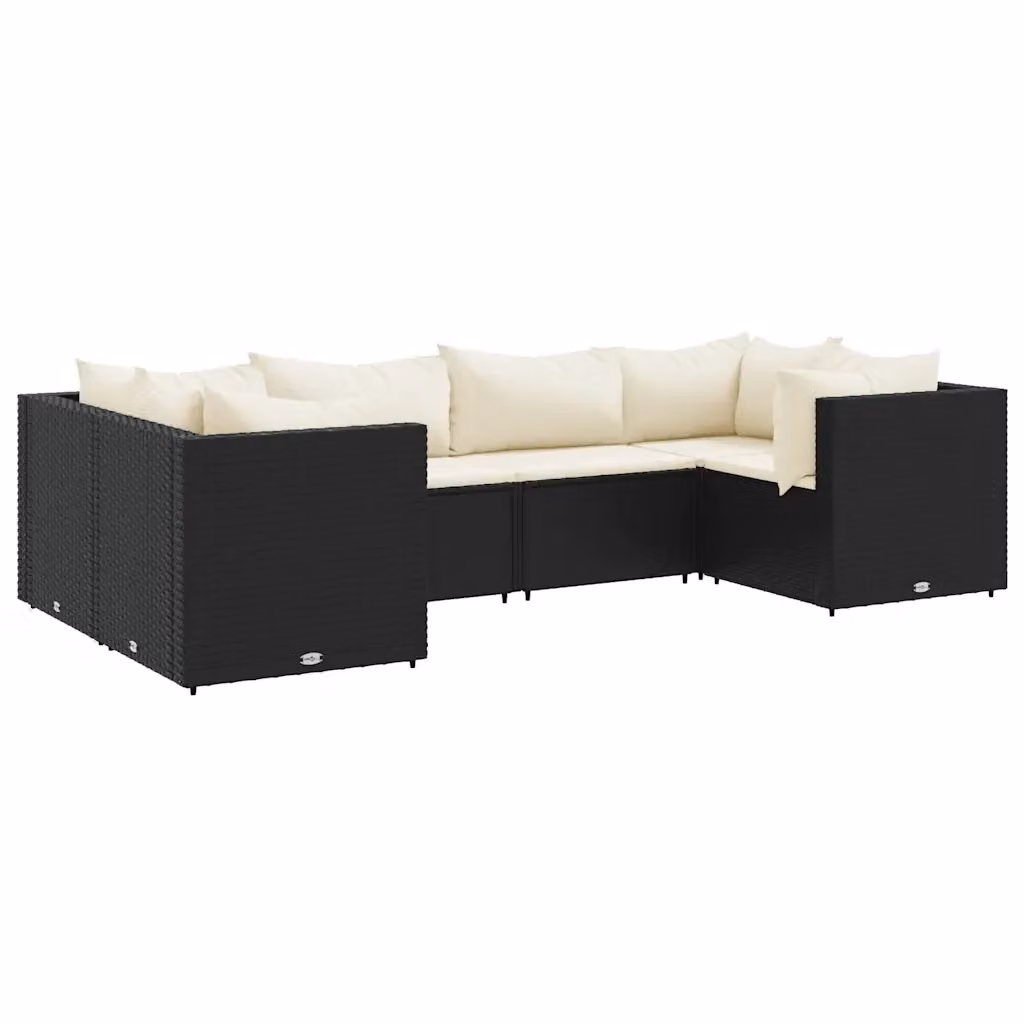 vidaXL Set di Mobili da Giardino Moderno a Forma di L con Cuscini Imbottiti, Struttura in Acciaio Verniciato a Polvere e Polyrattan, Nero e Bianco – 2
