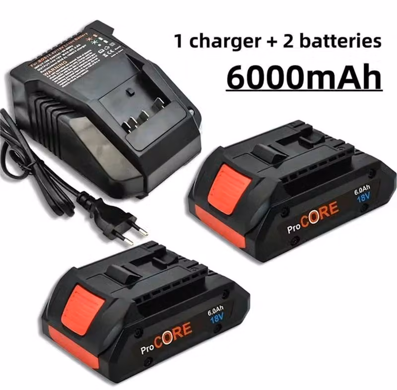 Batterie di ricambio, al litio-ione, compatibili con dispositivi a 18V, capacità 6.0Ah x2, caricabatterie x1, 18V