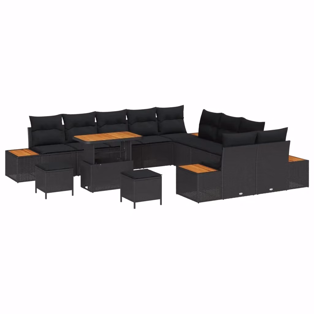 Set Divano da Giardino vidaXL 13 Pezzi in Polyrattan Nero con Cuscini e Tavolino – 2