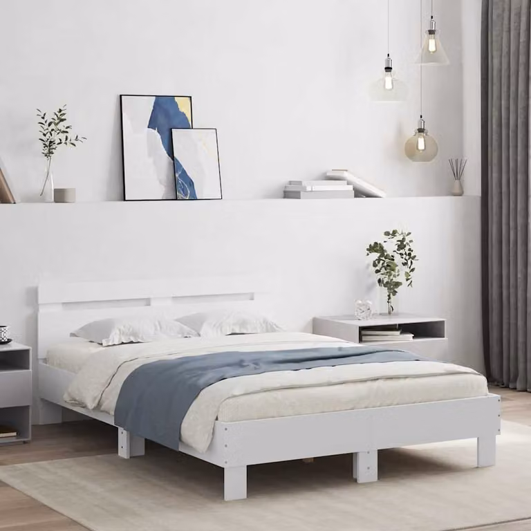 vidaXL Giroletto con Testiera Bianco in Legno con Doghe in Legno L/P/H: 120 x 200 x 70 cm