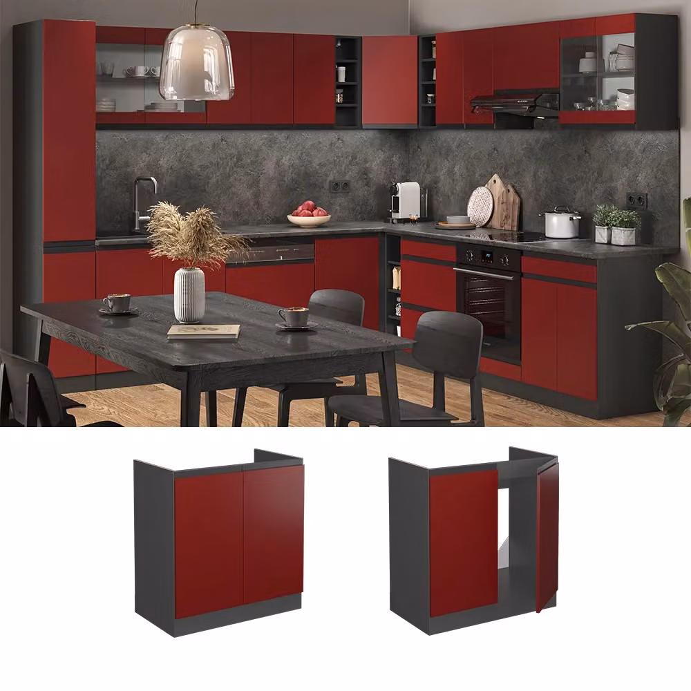 Mobile lavello cucina Vicco R-Line Rosso e Antracite con ante a battente, senza piano di lavoro, L: 80 cm – 2