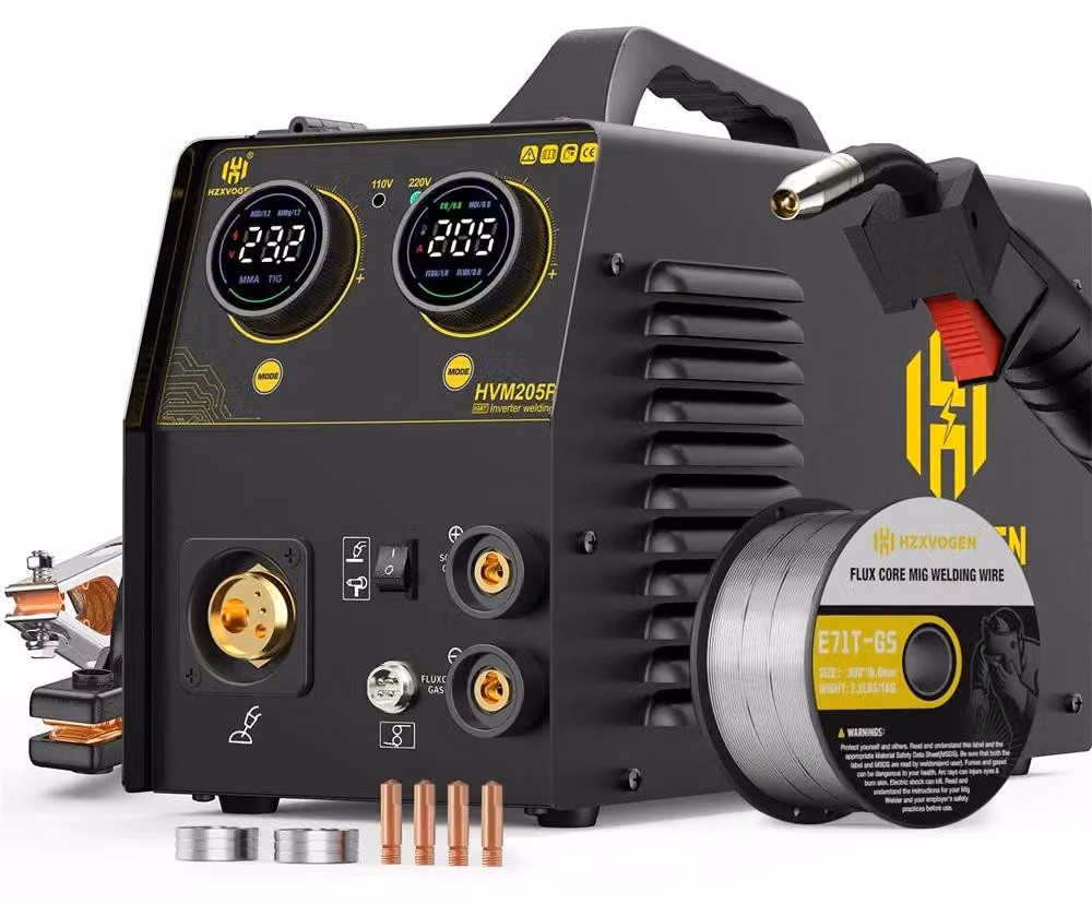 Saldatrice MIG portatile - HVM205P 5-in-1 inverter - 220–240V, spina EU - 20–150A - MIG, TIG, MMA (con o senza gas) - Adatta per la saldatura dell'alluminio - Alimentazione automatica del filo