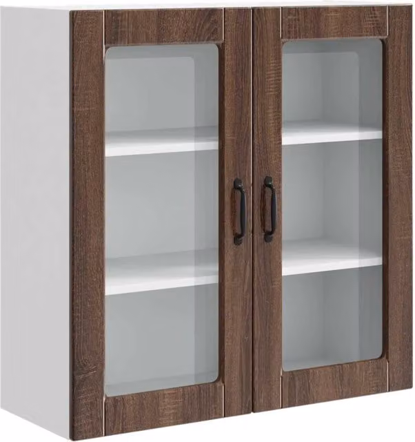 Pensile da cucina PORTO DESIGN IN Rovere Marrone con ante in vetro e ripiani interni L 80 x P 31 x H 80 cm