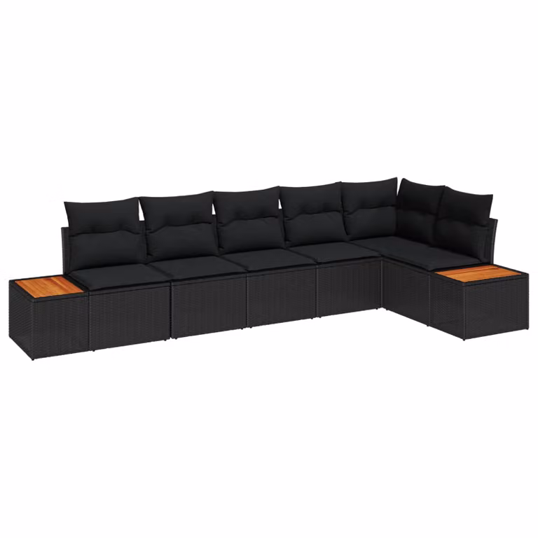 Set Divano da Giardino a L vidaXL 6 pz Nero con Cuscini e Struttura in Acciaio e Rattan