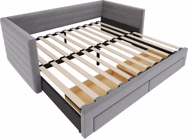 Letto salvaspazio estraibile imbottito con 2 cassetti grigio L/P/H: 207 x 150 x 74 cm o 207 x 189 x 74 cm – 1