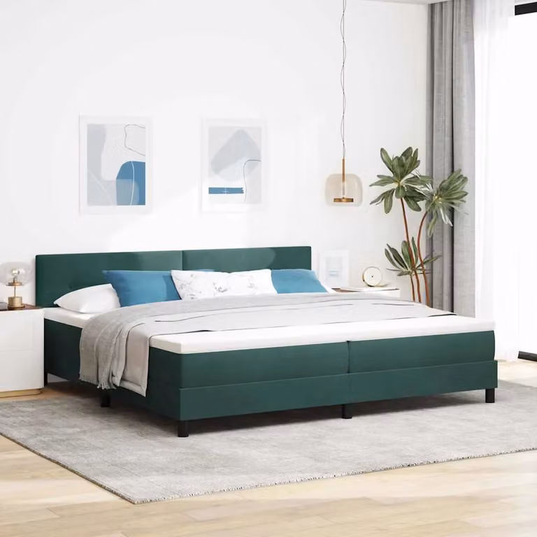Letto a molle con illuminazione LED vidaXL in velluto verde, L/P: 200 x 200 cm