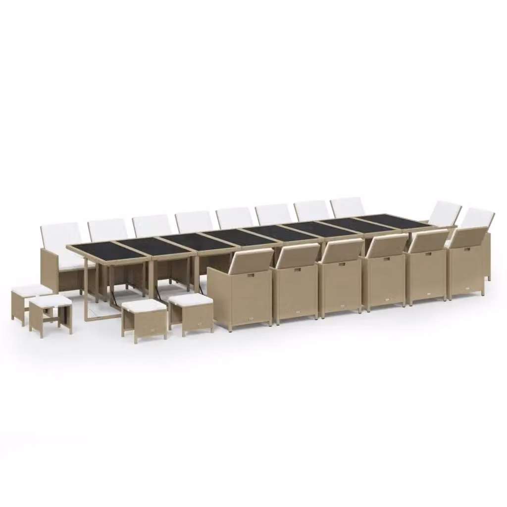 Set da Pranzo per Giardino vidaXL in Polyrattan e Vetro con 21 Pezzi e Cuscini Beige – 2